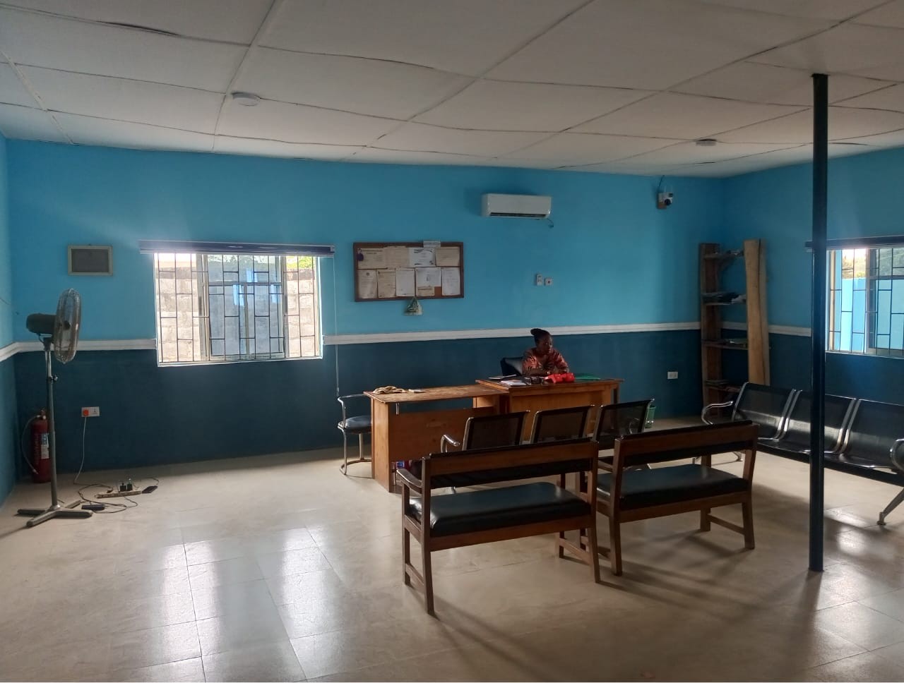 Banking hall with staff at work